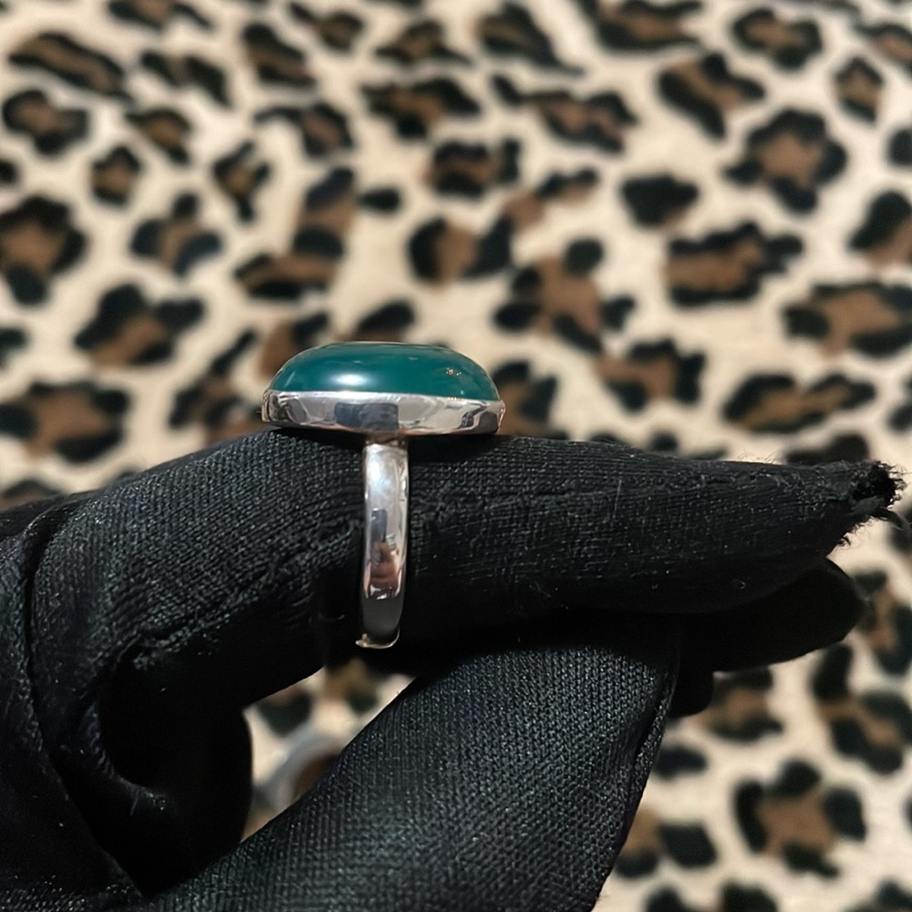 Sterling Silver GREEN Ring Glass 💚 Jewelry 8 Boho Oval Classic Verde Fashion - Picture 15 of 15